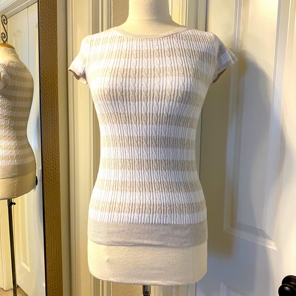 Gap Short Sleeved Cable Knit Striped Sweater - Picture 2 of 6